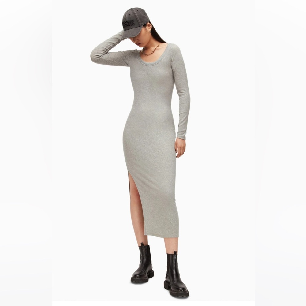 All Saints Rina LS Ladies ribbed maxi grey Dress size 10